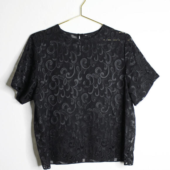 Cinema Etoile Tops - VTG Black Sheer Swirl Design Tee Blouse - Cinema Etoile - Large